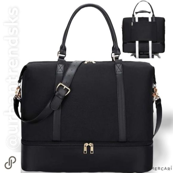 Travel Weekender Bag Overnight Travel Tote Luggage Black with shoe compartment - Picture 1 of 4